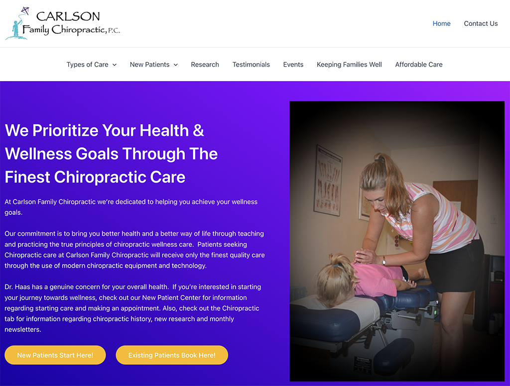 Website, web design, portfolio, Carlson Family Chiropractic